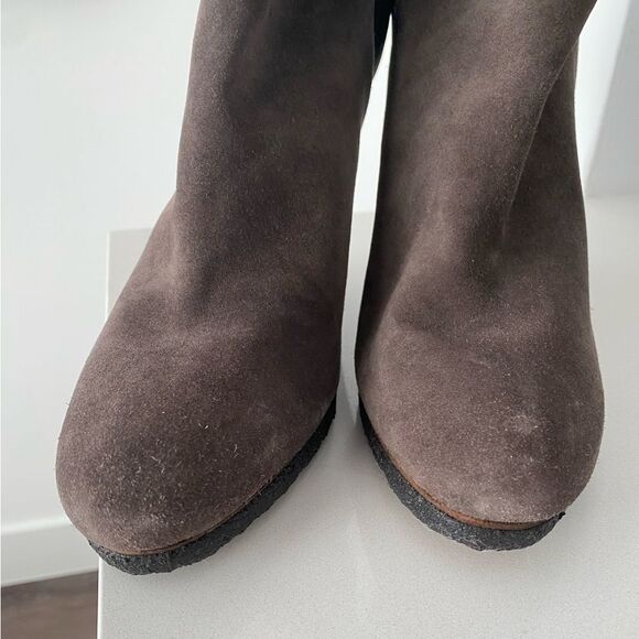 Stuart Weitzman Demiswoon Dark Gray Suede Over the Knee Wedge Boots - Picture 9 of 10